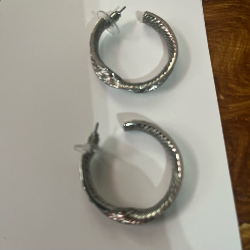 Vera Wang Silver Rope Pattern Hoop Earrings